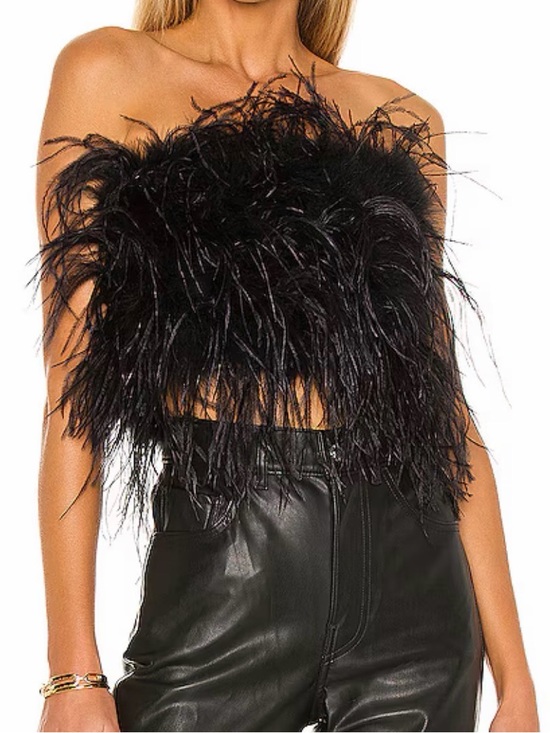 Lamarque Tops - Lamarque Black Feathered Crop Bustier